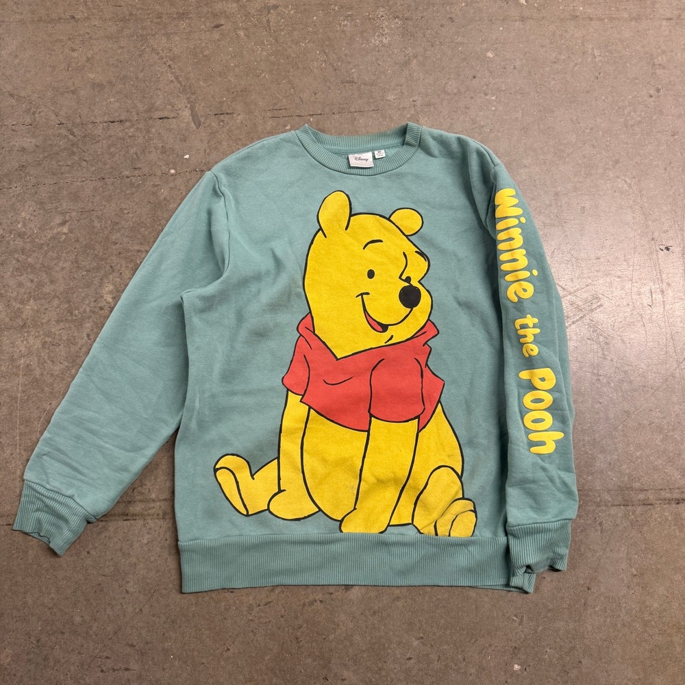 Disney Winnie the Pooh Graphic Sweatshirt Teal Green Crewneck Women MD Pooh Bear